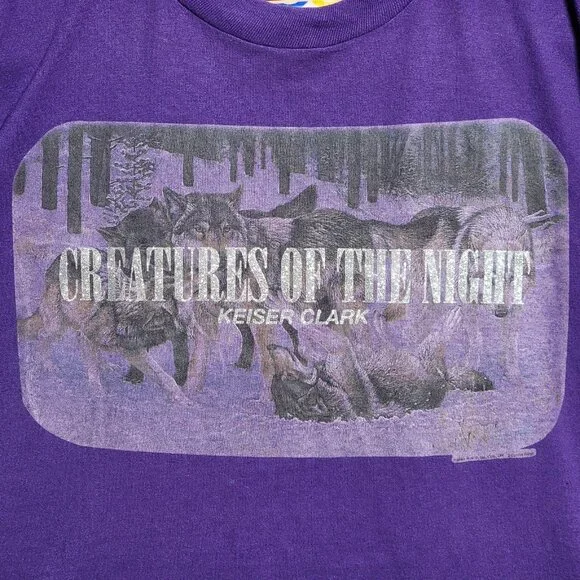 Keiser Clark Creatures Of The‎ Night T-Shirt Mens Size XL Purple Wolves Box Tee